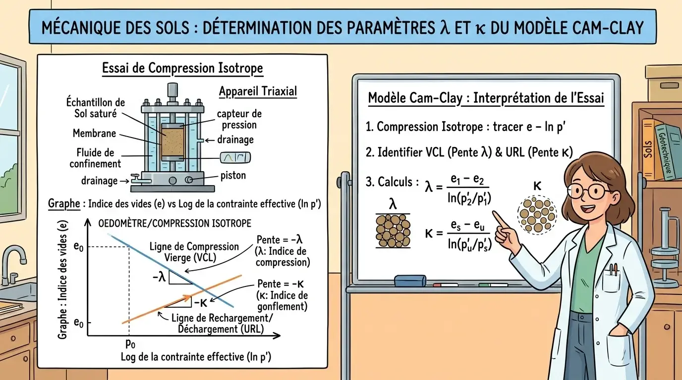 Détermination des paramètres λ et κ du modèle Cam-Clay