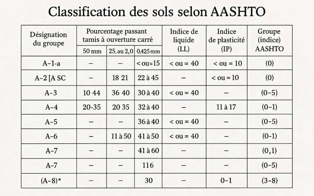 Classification sols selon AASHTO