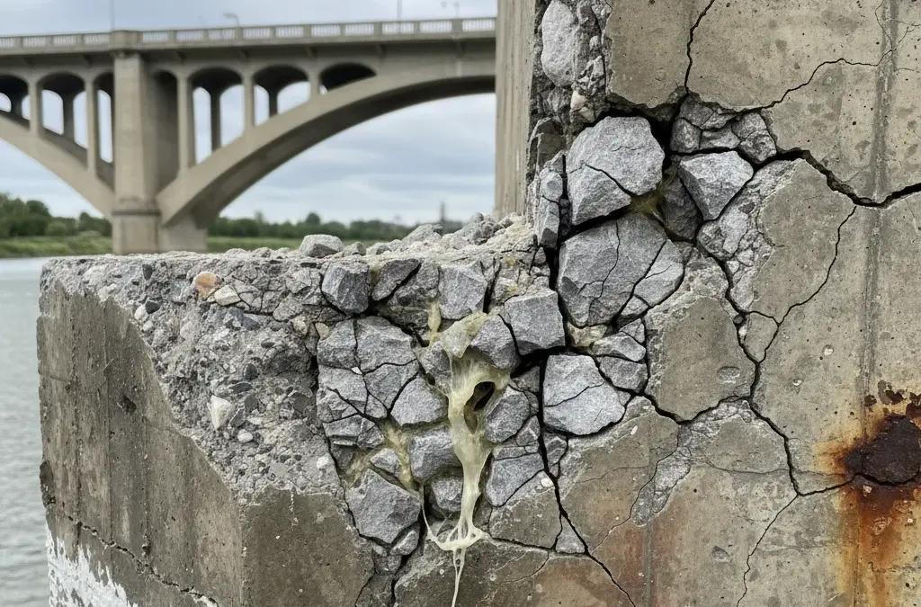 Réaction Alcali-Granulat (RAG) dans un Pont